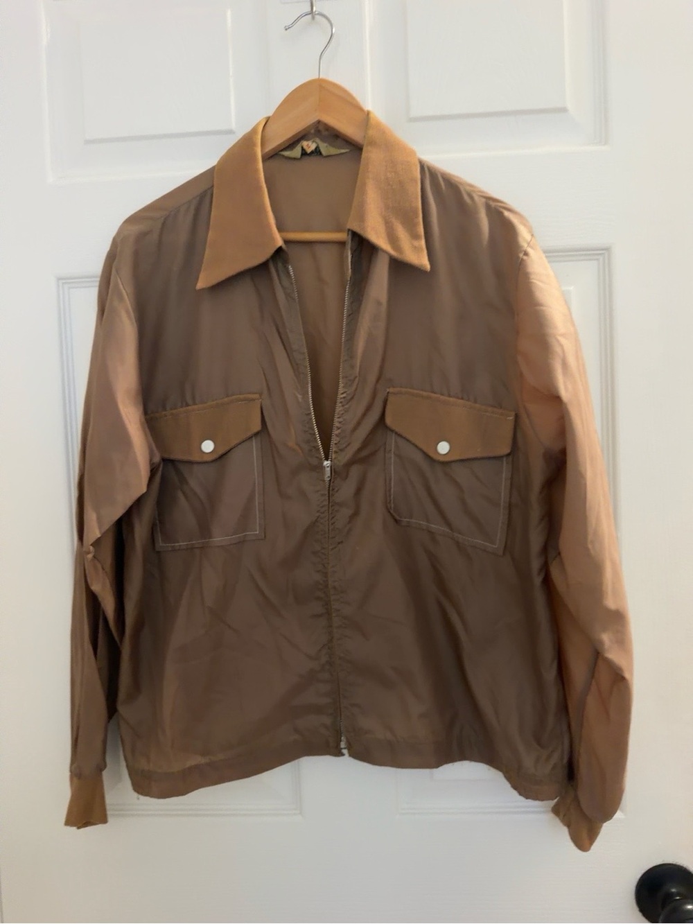 Women's Tan Bomber Jacket with Chest Pockets